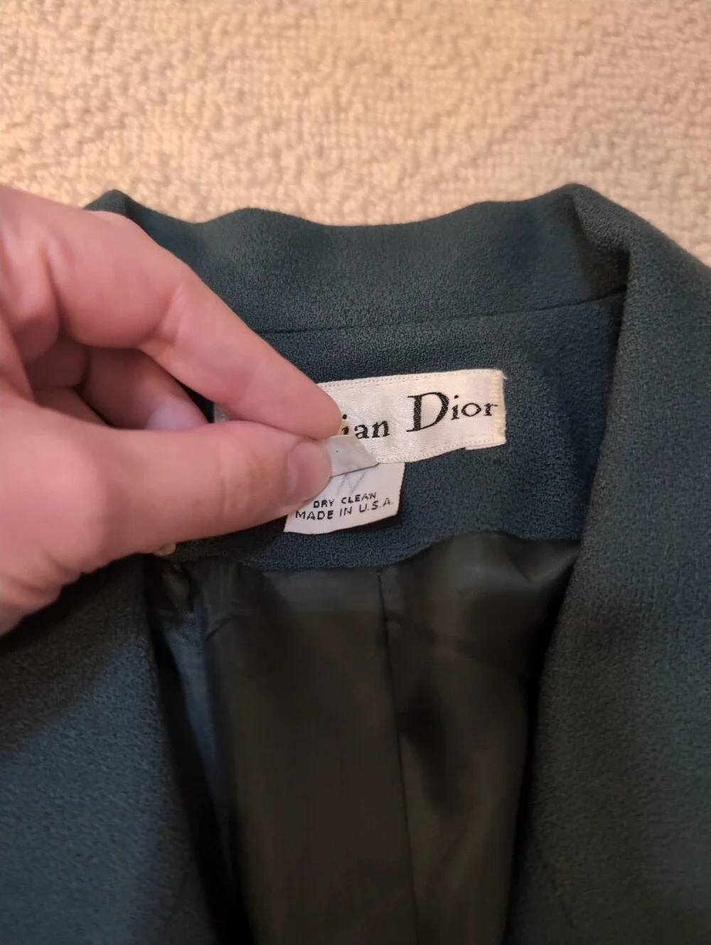 Vintage Christian Dior 100% Wool Size 12 Dark Green Blazer Fall Winter Office